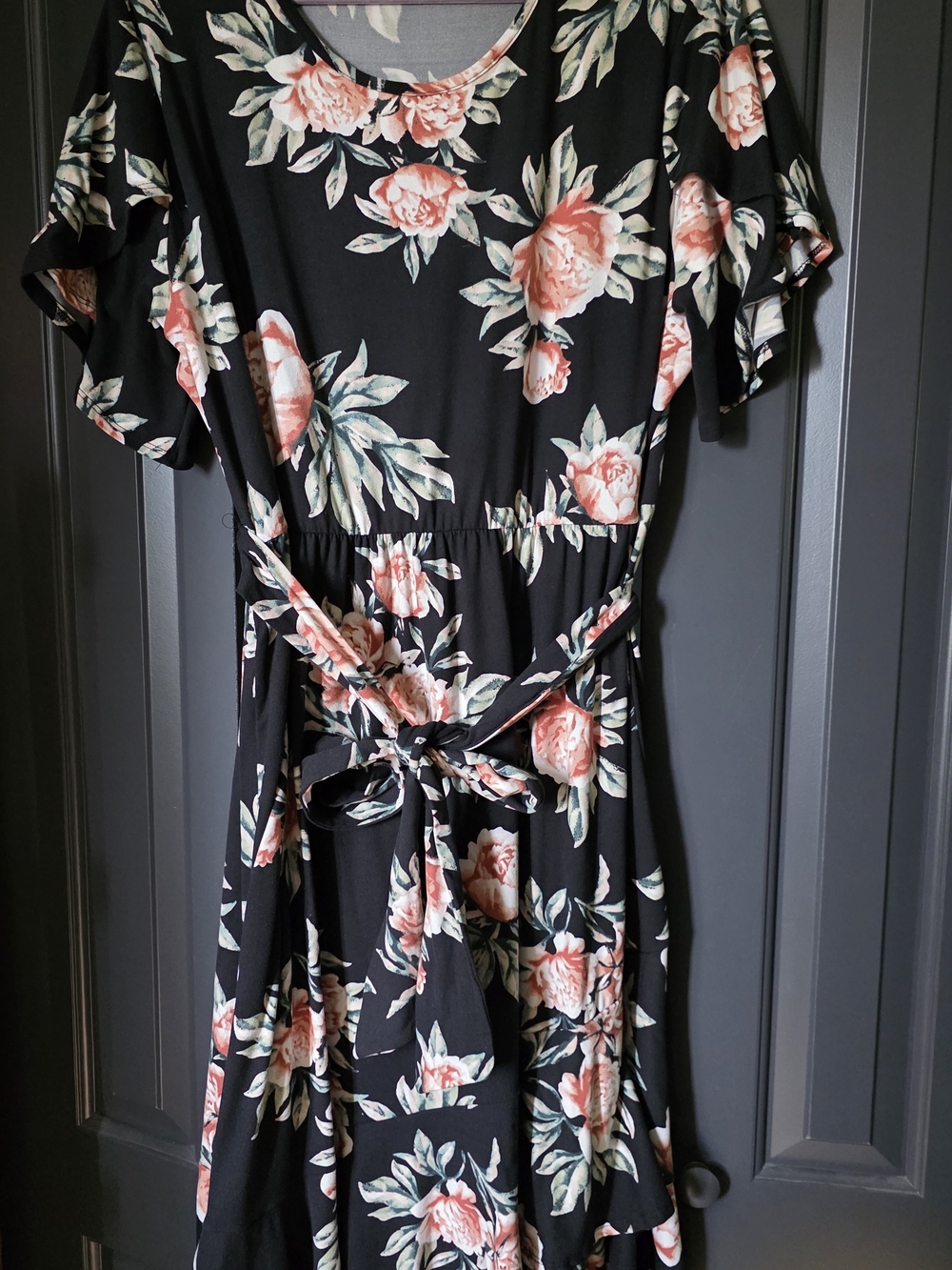 Pinkblush Black Midi Dress with Pink Floral Print